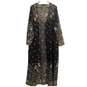 Zanzea Open Front Semi Sheer Maxi Duster Butterfly Garden Long Sleeve